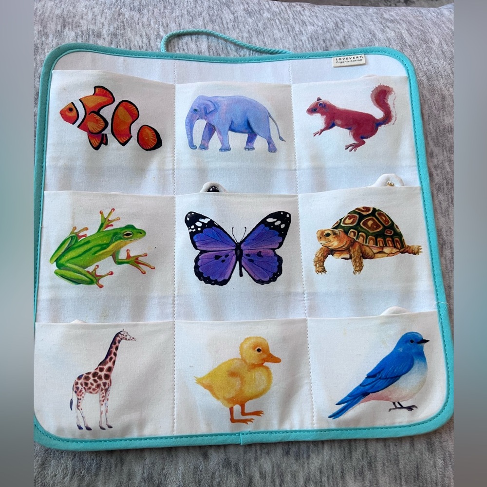 Lovevery Quilted Critter Hanging Pockets Matching Cotton Animals Game 19-21 mo